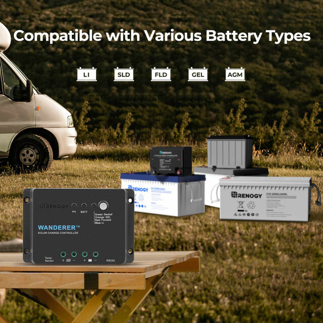 Renogy Wanderer Li 30A 12V PWM Negative Ground Solar Charge Controller Lithium