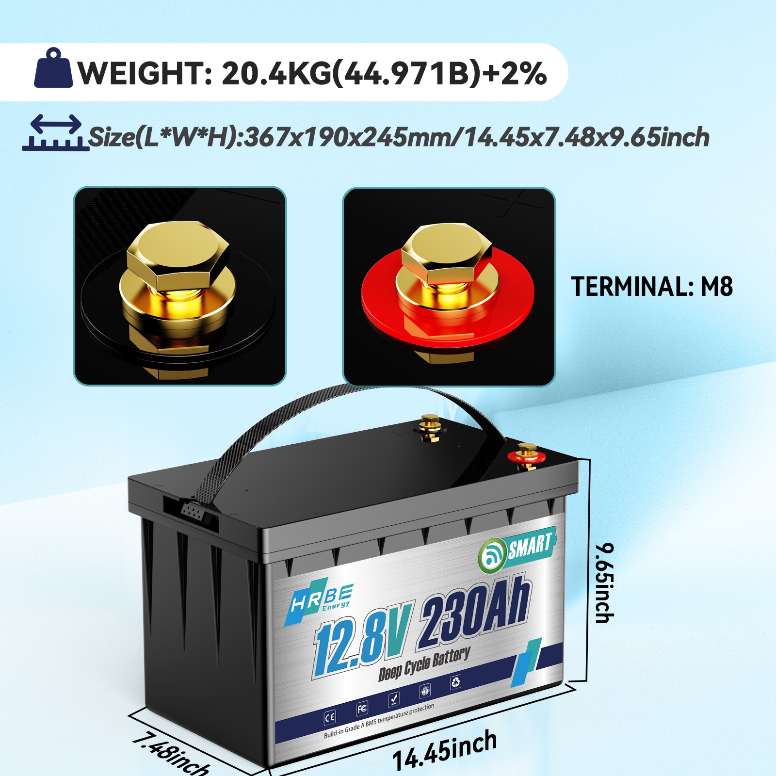 12V 230Ah Bluetooth Low Temp LiFePO4 Lithium Battery 3840WH For RV Marine Solar