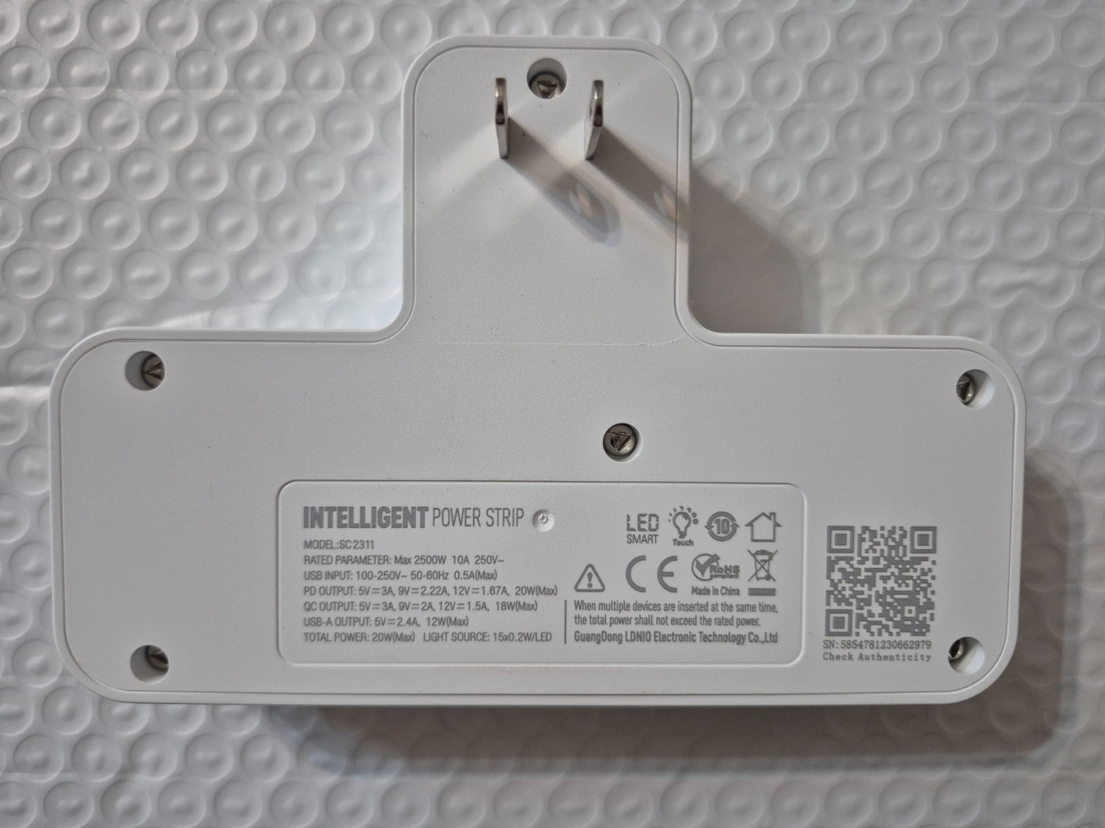 2500W 100-250V Power Extension Strip with 3 USB Ports LED Light 2 Power Outlets