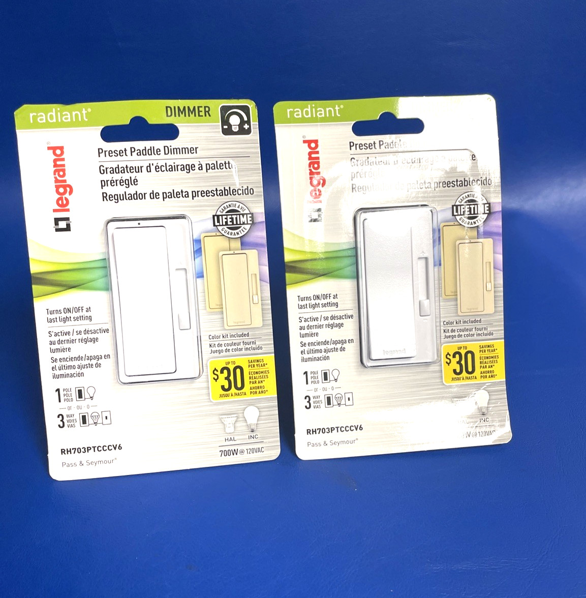 4x Legrand Radiant 700W 3-Way 1-Pole Dimmer Switch – White RH703PTCCCV6