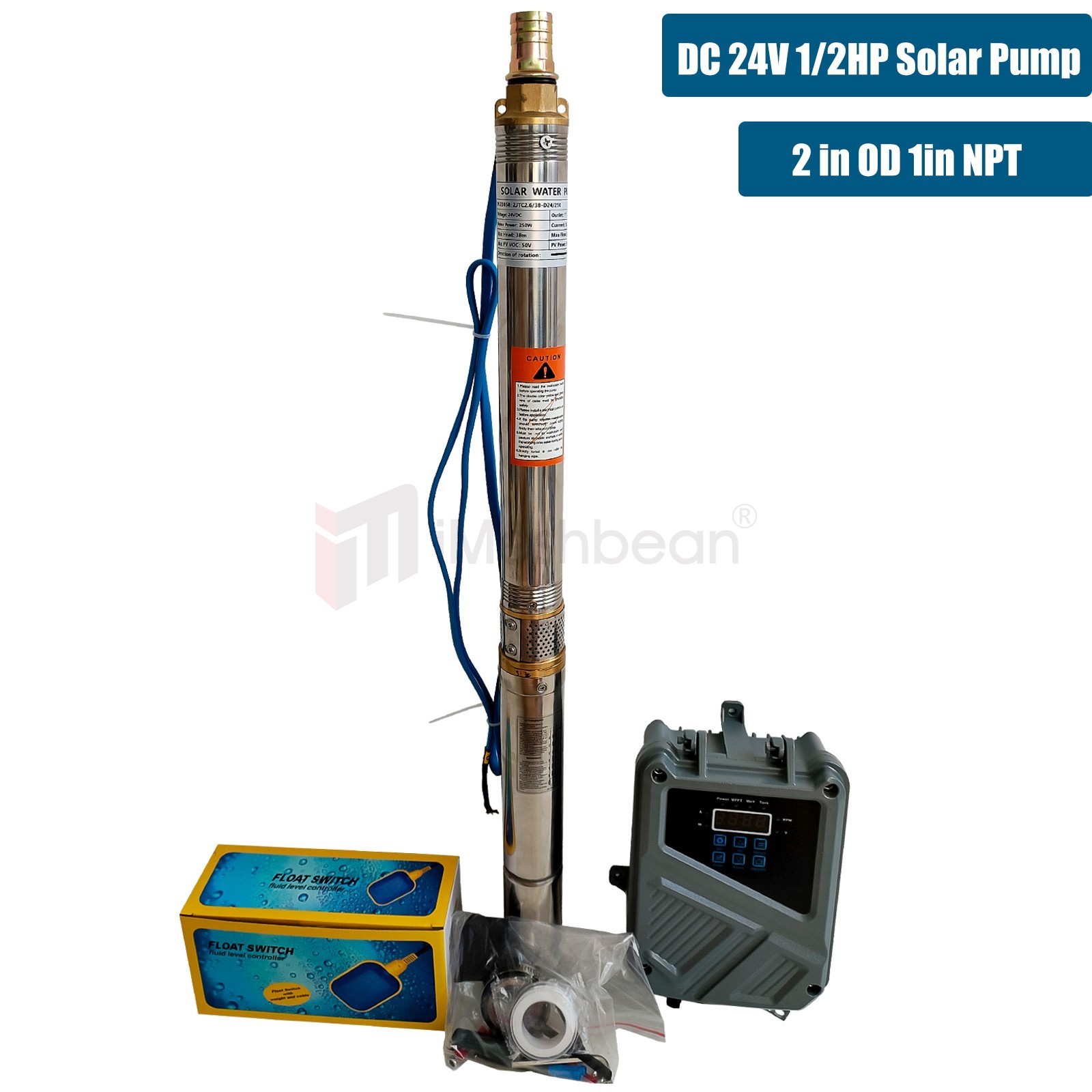 2″ OD Solar Pump Submersible Pump Bore DC24V 250W Deep Well Pump+MPPT Controller