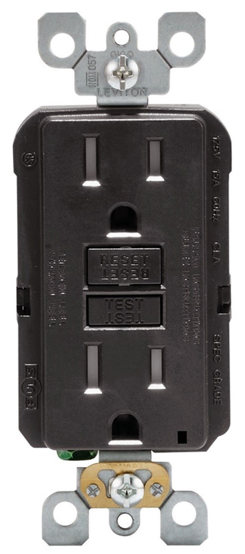 Leviton GFTR1-KE SmartlockPro 15A 125V Polycarbonate Duplex Black GFCI Outlet