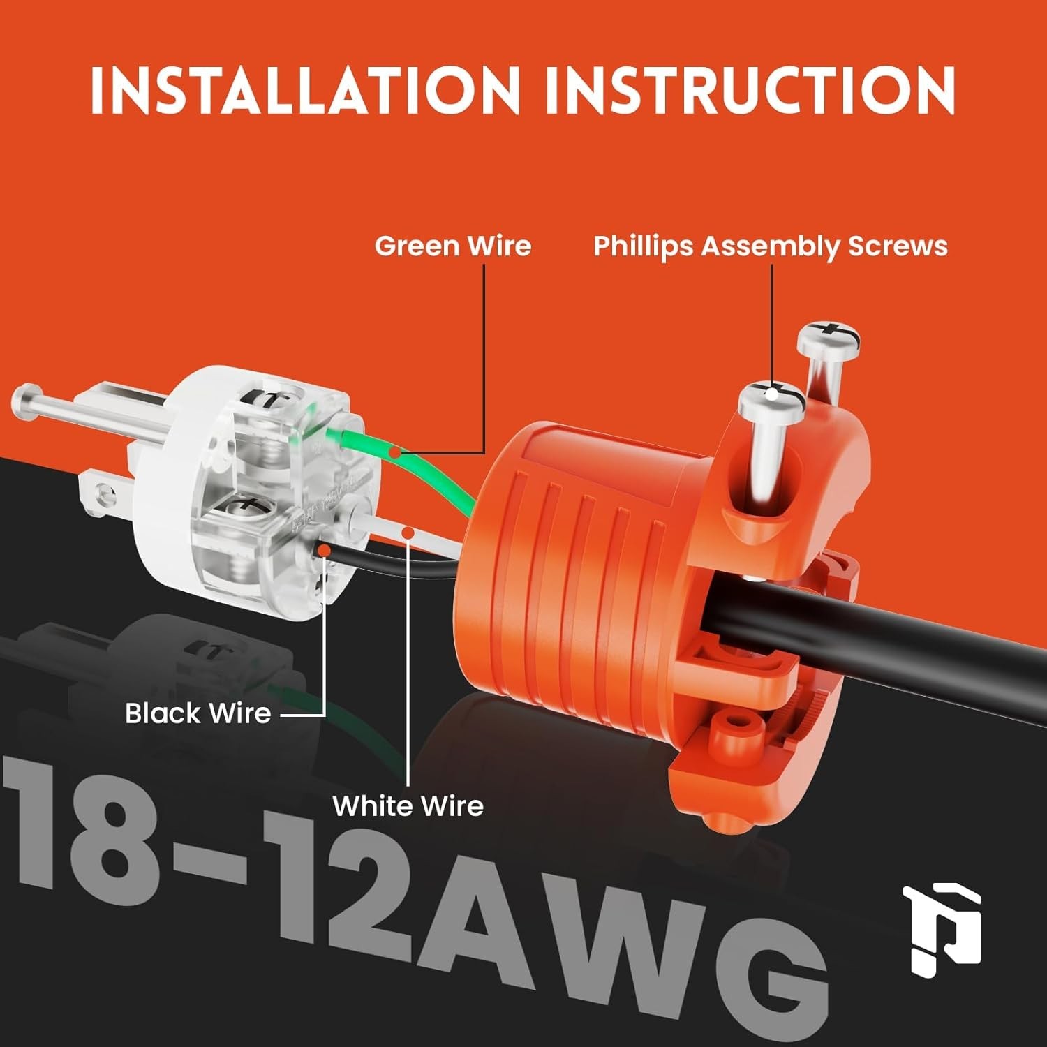 Extension Cord Ends Male and Female Replacement Plug Connector Set Orange