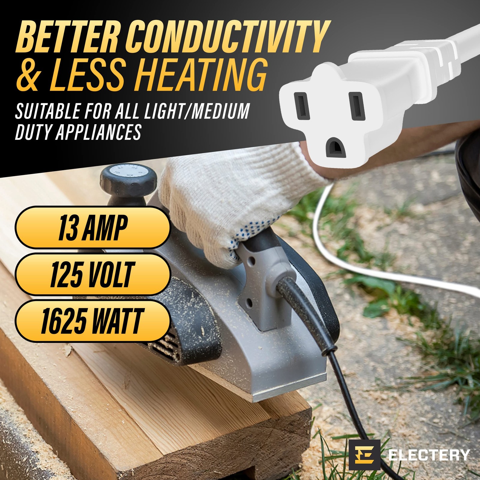 White Extension Cord 3 Ft 16/3 SJTW 3 Prong Outdoor Extension Cord – 13 Amps