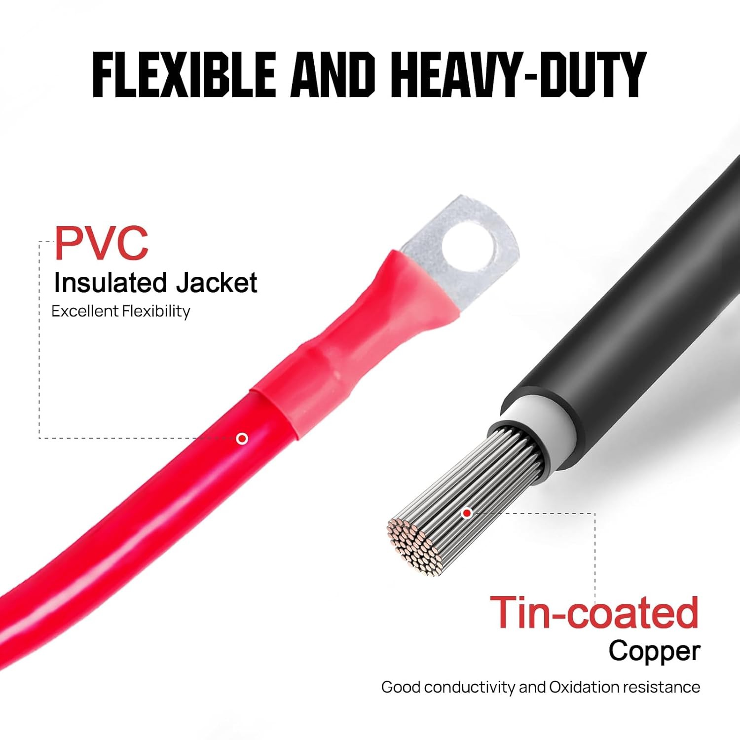 ECO-WORTHY 4 Pack M6 5AWG Battery Cable with 15/64” Lug Terminals 14inch Cables
