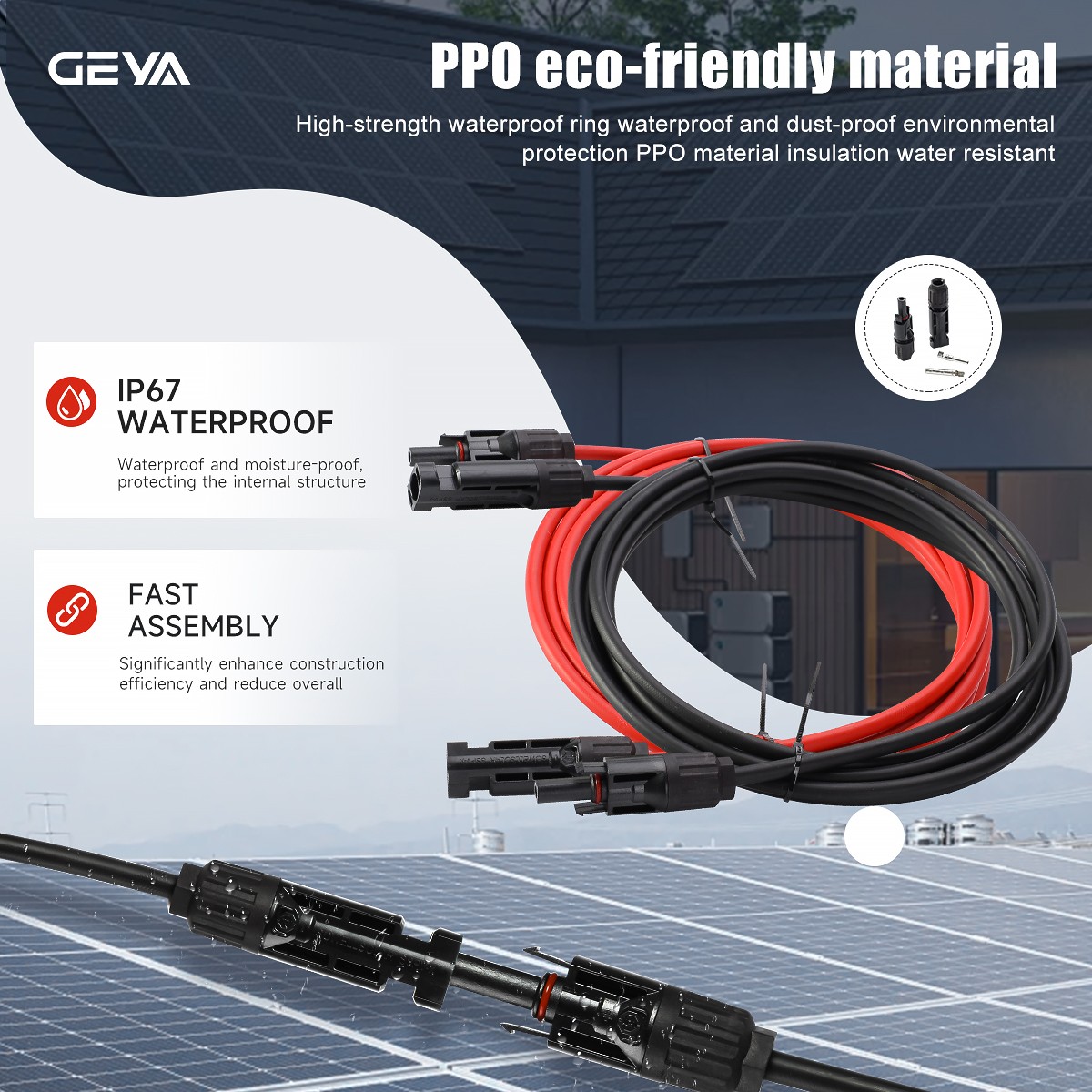 GEYA 10AWG PV Wire Solar Panel Y Branch Solar Panel Extension Cable Connectors