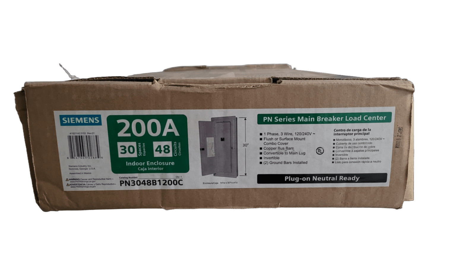 Siemens PN Series 200 Amp Main Breaker Plug-On Neutral Load Center PN3048B1200C