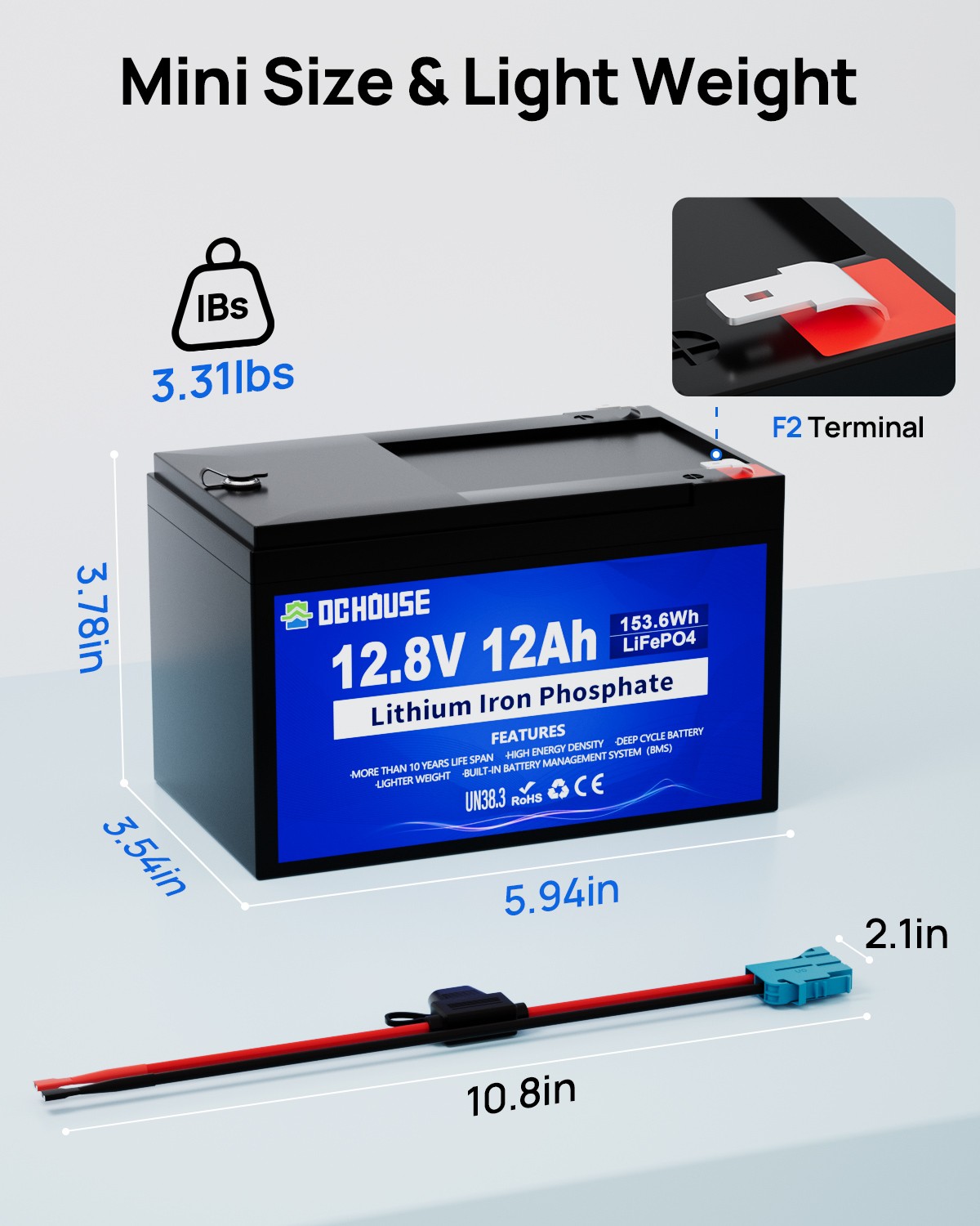 DCHOUSE 12V 120Ah LiFePO4 Battery Low Temp Cut-Off Trolling Motor Solar Camping