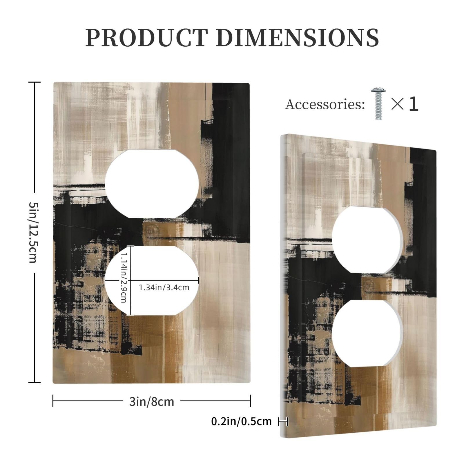 1-Gang Duplex Outlet / 5 x 3 IN, Abstract Minimalist Modern Black Tan Neutral