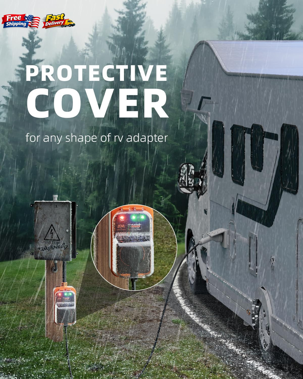 30 Amp RV Surge Protector 13000J Waterproof Voltage Protection for Camper 1p