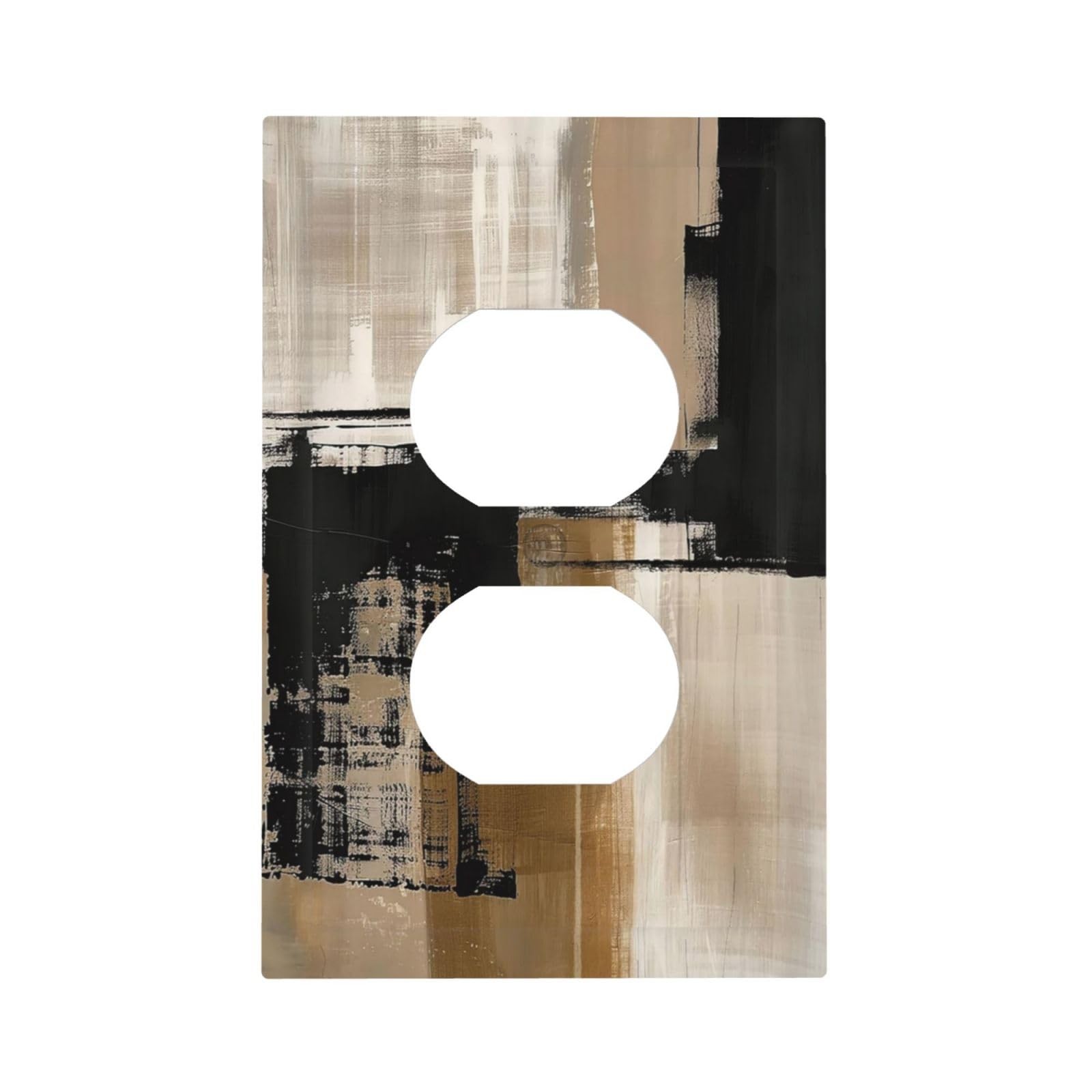 1-Gang Duplex Outlet / 5 x 3 IN, Abstract Minimalist Modern Black Tan Neutral