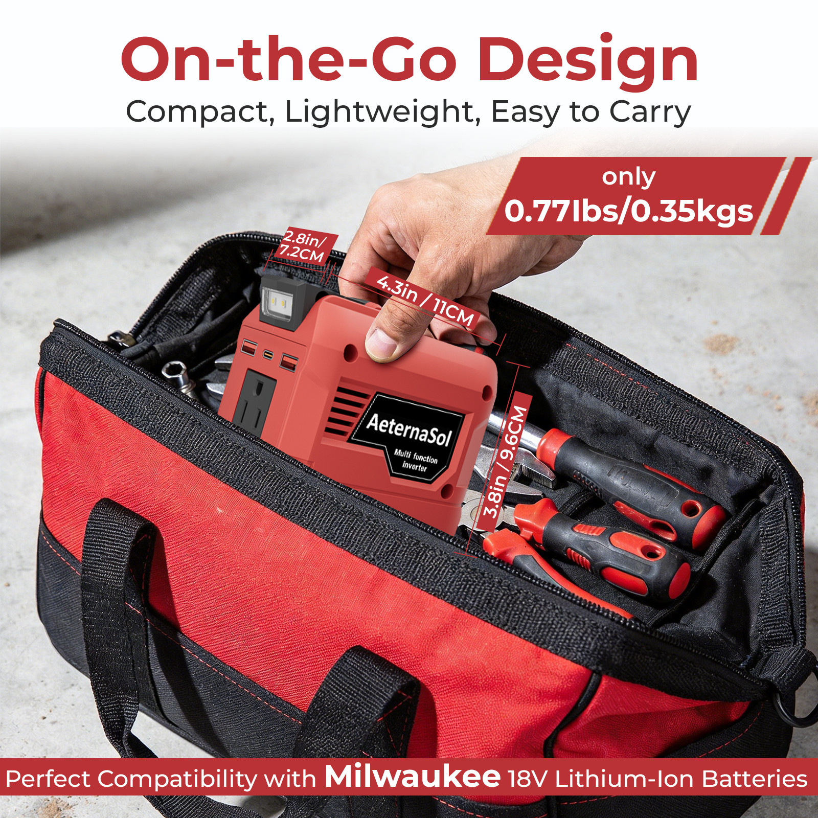 Peak 500W Surge 250W Power Inverter for Milwaukee M18 Battery DC 18V to 110V AC