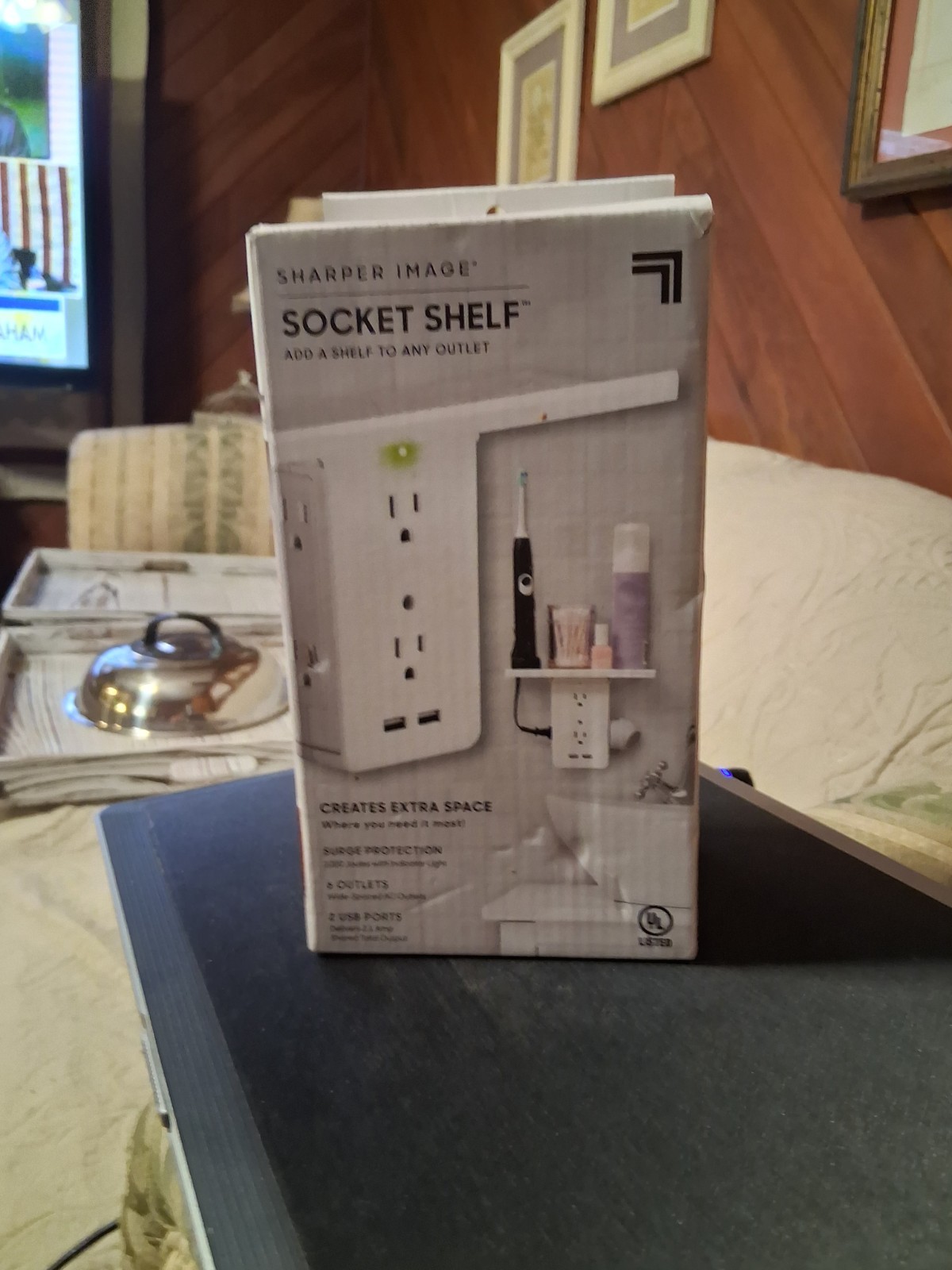 Sharper Image Socket Shelf Authentic 6 Wall Outlet 2 USB