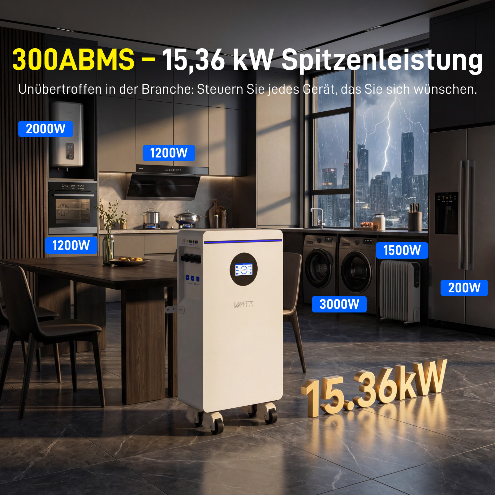 WattCycle 48V 314Ah Battery 16kWh Active Balancing + Dual-Head Parallel Cable