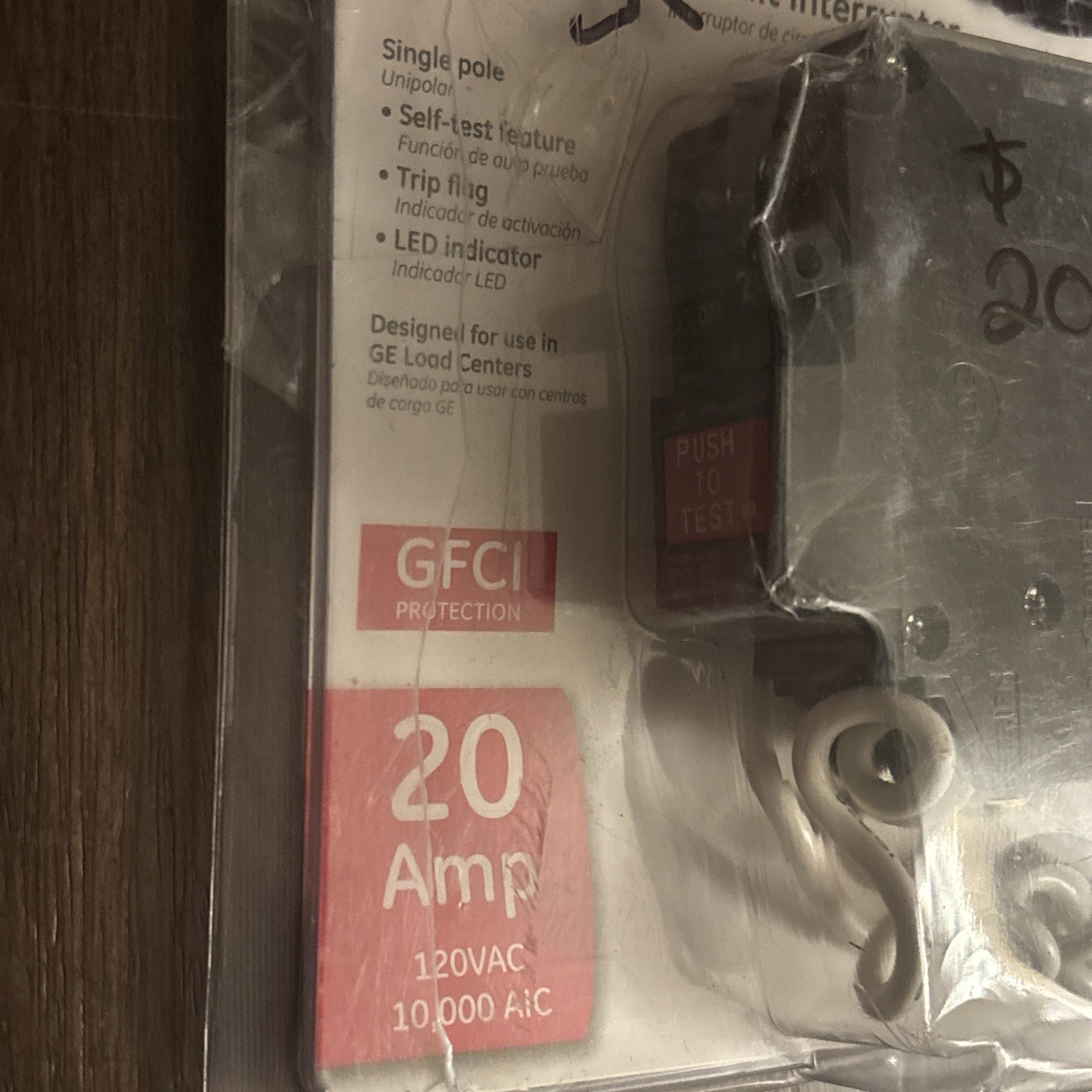GE THQL1120GFTP 20A 1-Pole Ground Fault Breaker with Self-Test GFCI Breaker