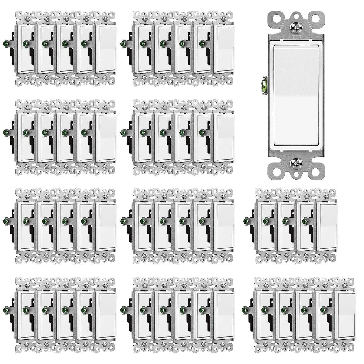 50 Pack Cml Decorator Wall Light Switch Single Pole Switch 15a 120277v 3year
