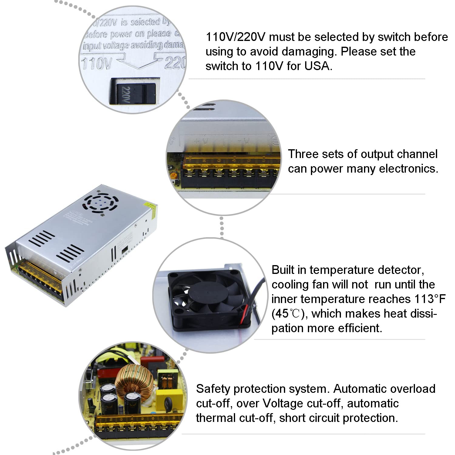 ALITOVE AC 110V/220V to DC 12V 30A 360W Universal Regulated 360W, Silvery