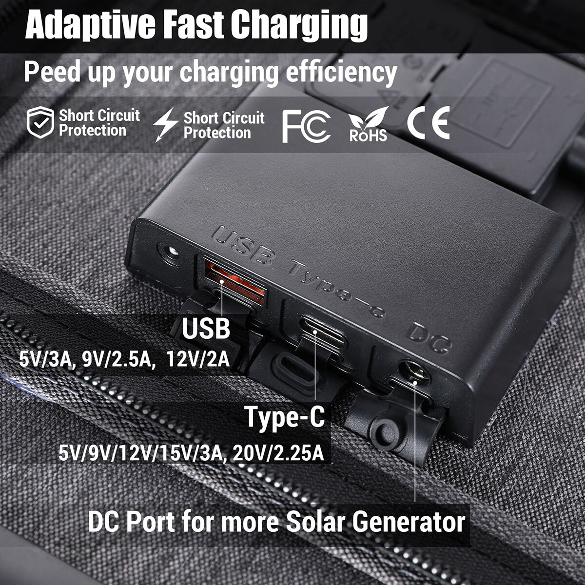 Panel solar portátil plegable, cargador solar de 100W 200W IP65 para RV CAMPING