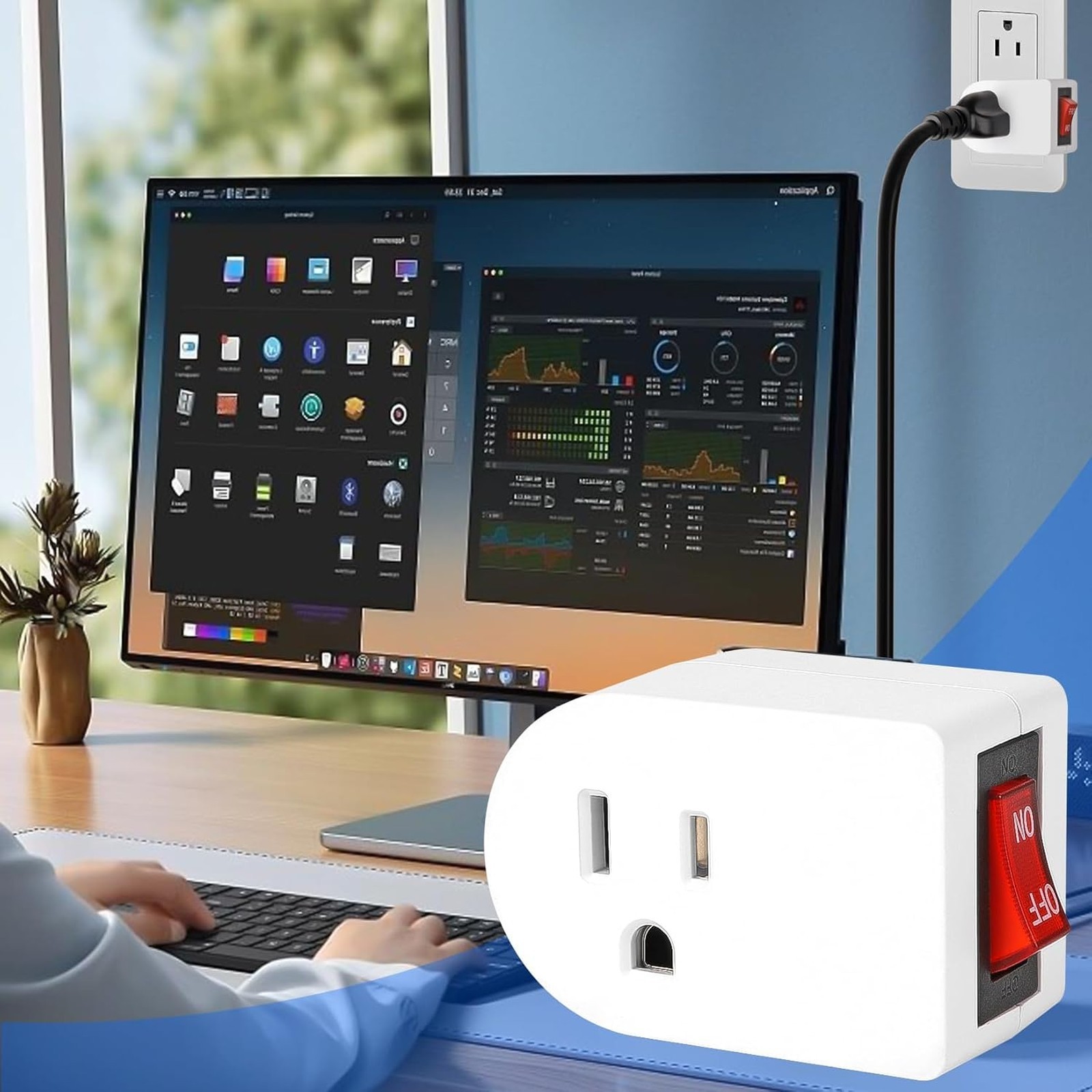 Grounded Outlet with Switch White 15A 1875W ETL Listed Single Power Cord Plug in