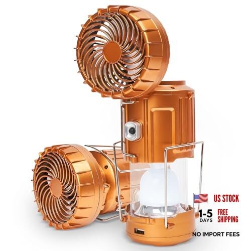 5-in-1 Solar Light and Fan (Gold) – Rechargeable Lantern with Classic – Gold