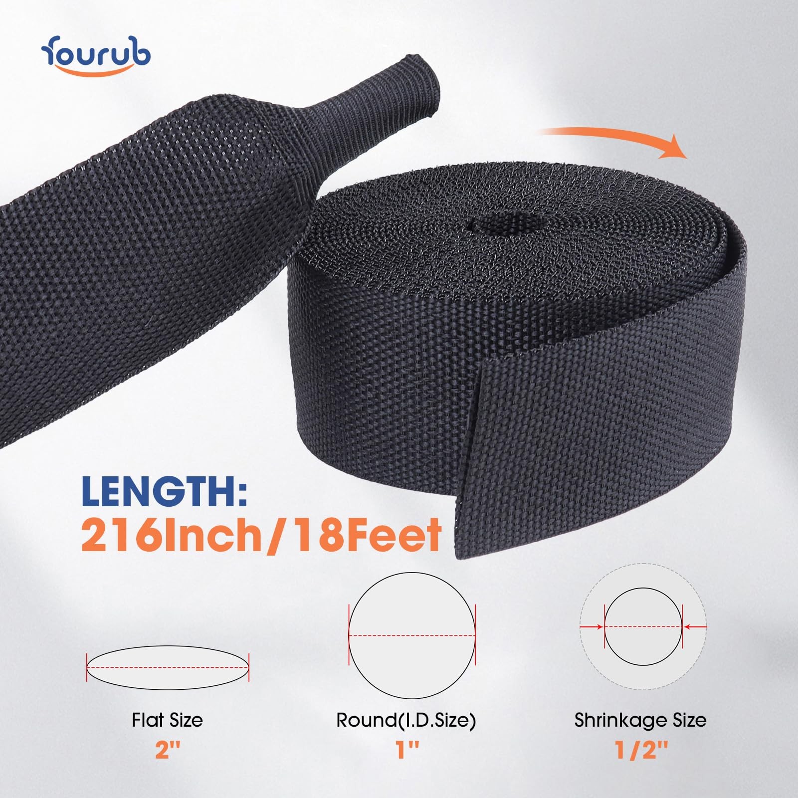FOURUB 2 to 1 Heat Shrink Woven Tubing Abrasion Resistant 1″ID-216inch, Black