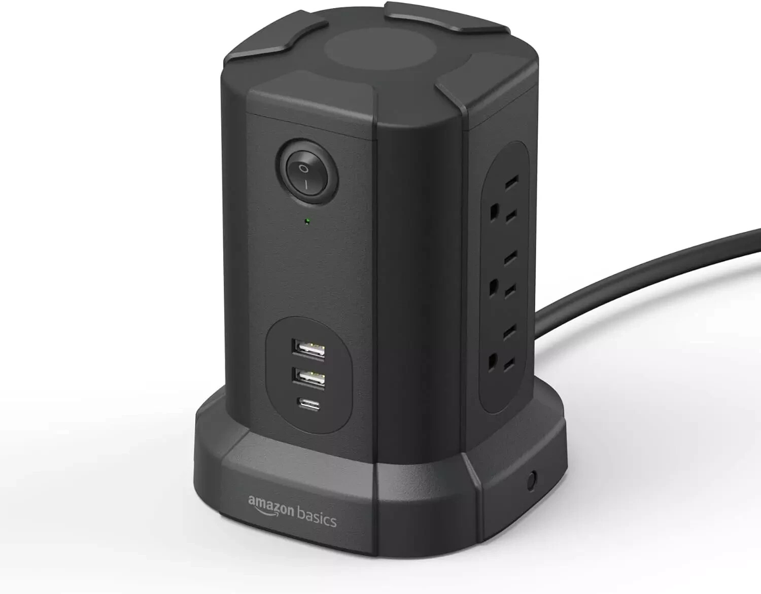 Amazon Basics Rectangular Power Strip Tower Surge Protector 1080J, 9 Outlet, USB