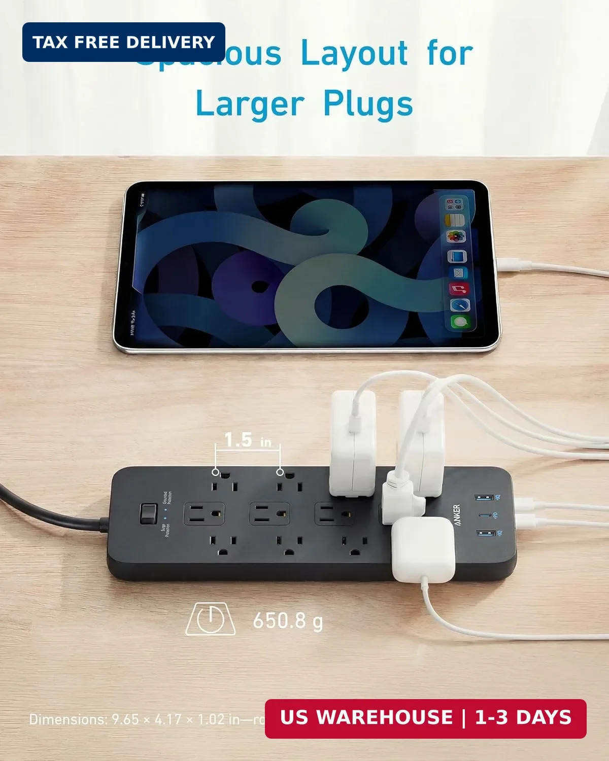 Anker Power Strip with 2100J Surge Protector, Outlet Extender, 5ft Extension Cor