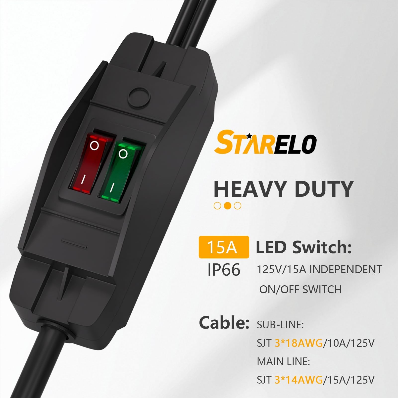 2-Way 3 Prong Extension Cord with ON/Off Switch,3 Prong,Y-Splitter, Pimary 14AWG