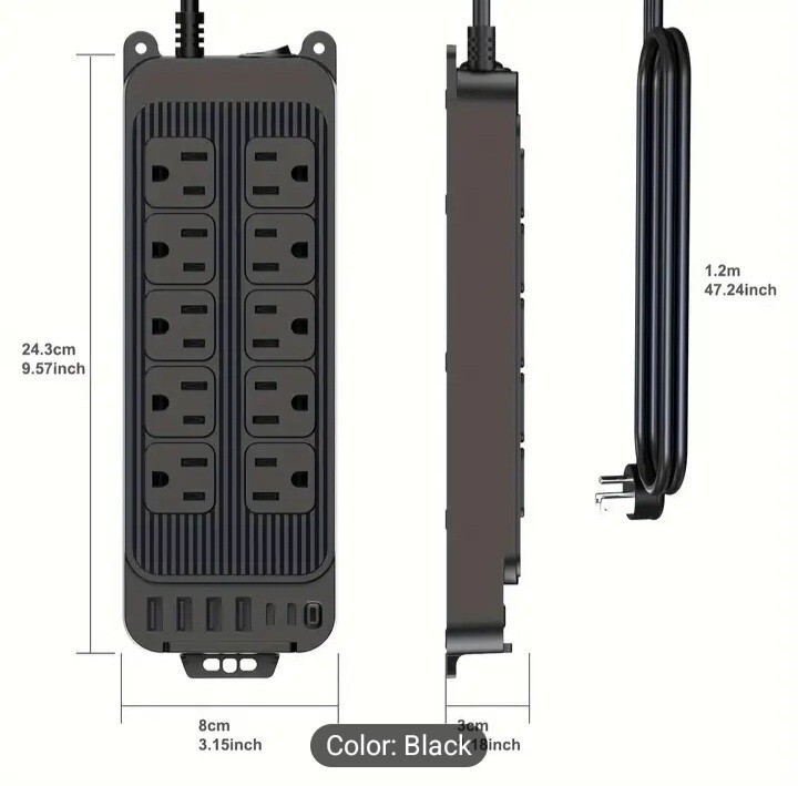 Power Surge Protector with 10 Outlets & 4 USB Ports & 2 USB-C Port (5V/3A),