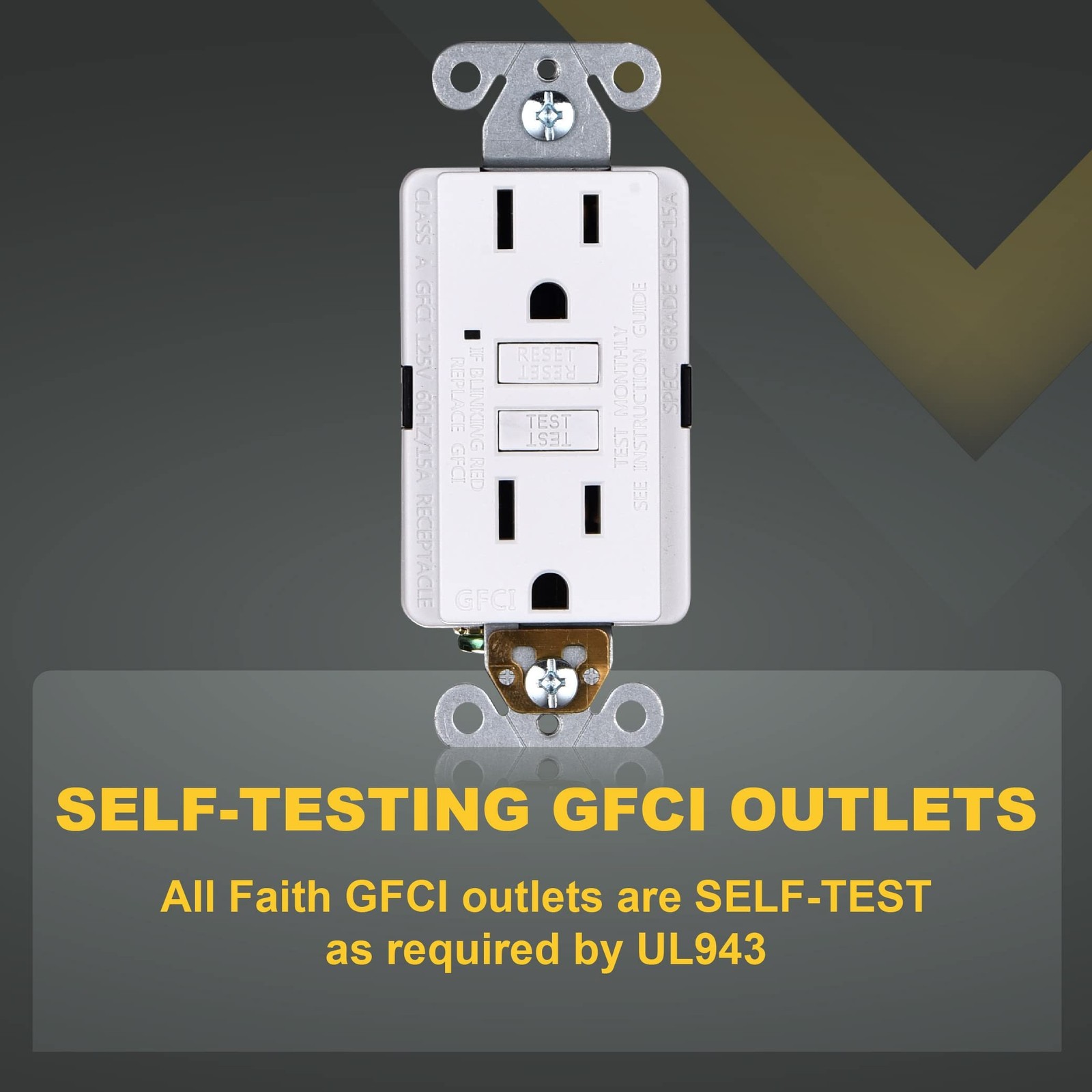15A GFCI Outlets [3-Pack], ETL Listed, Non-Tamper-Resistant GFI Duplex Recept…