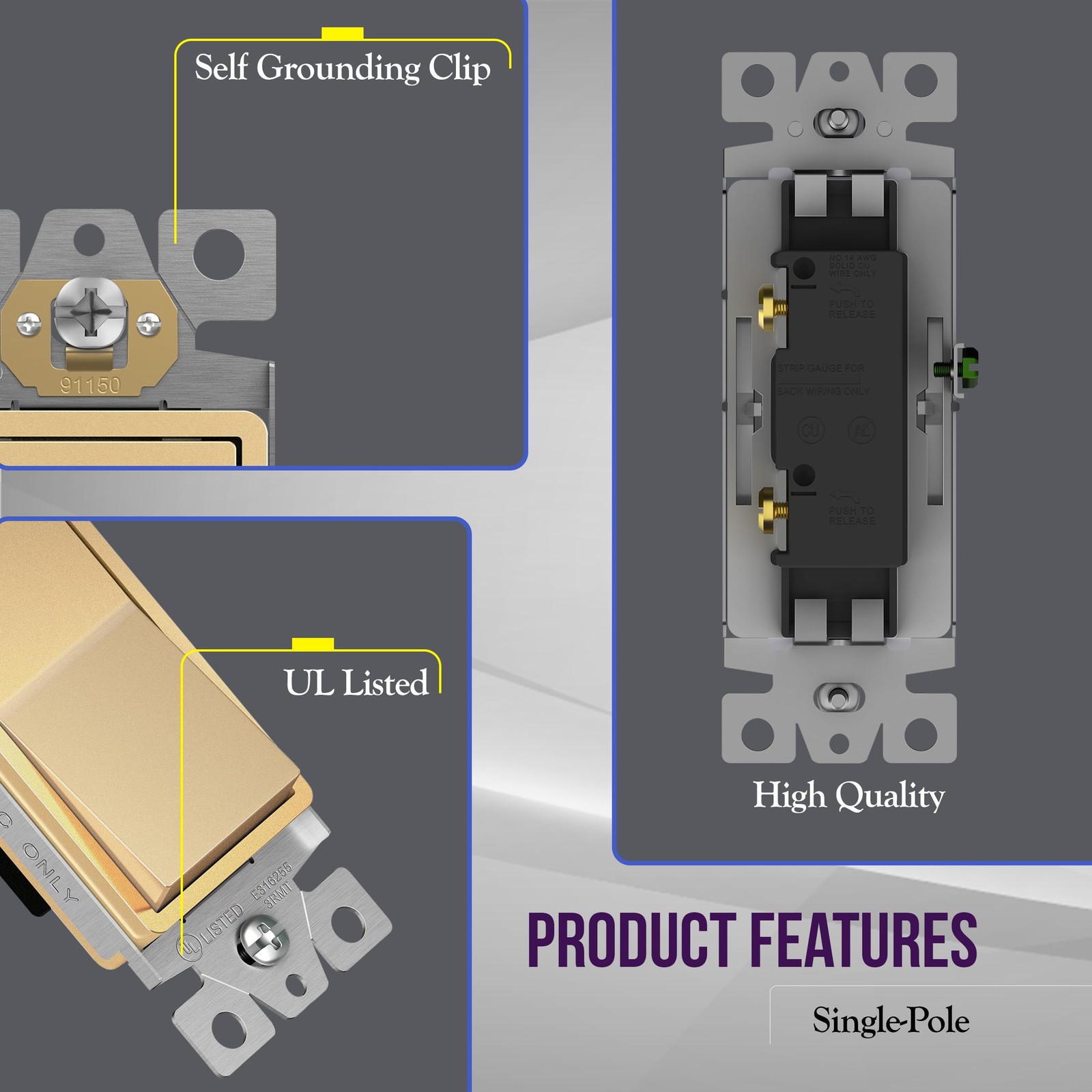 ENERLITES Elite Series Decorator Rocker Light Switch, 15A 120V/277V, Gloss