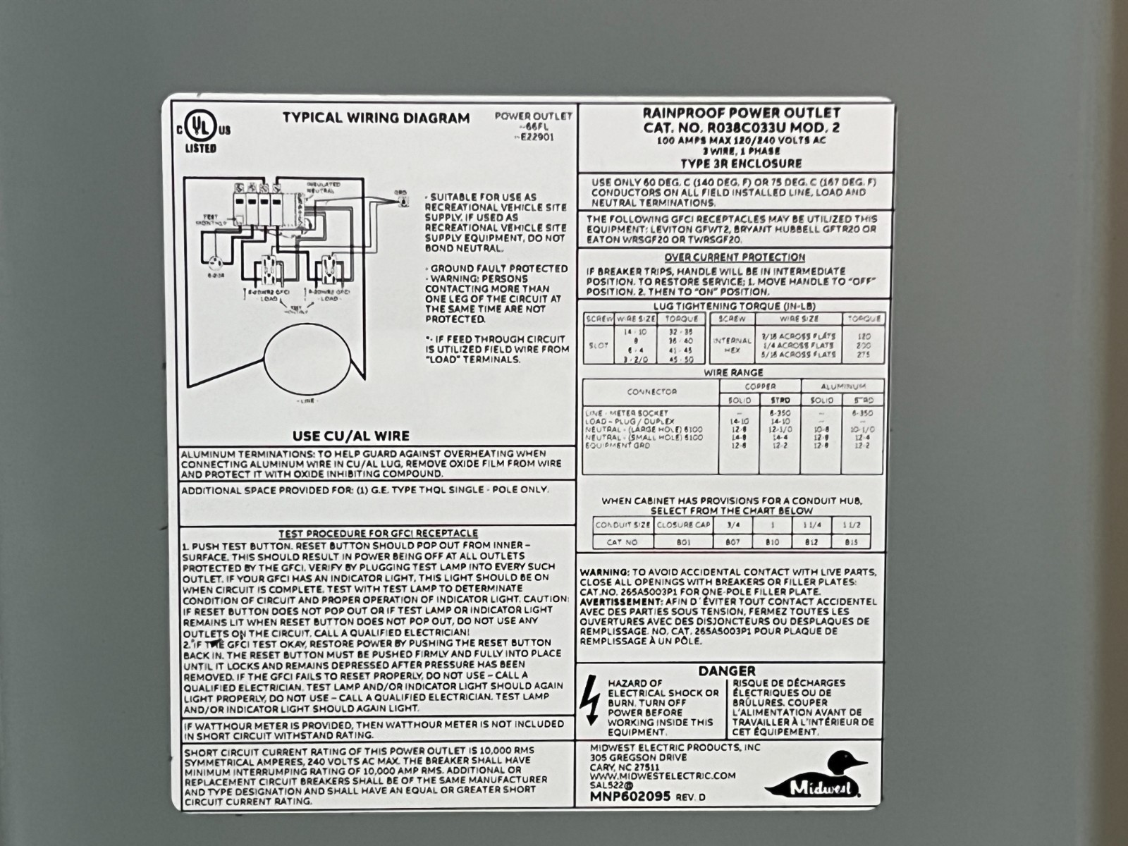 Midwest R038C033U 100A Surface Metered 20/20-GFCI/20-GFCI Galvanized Steel, Gray