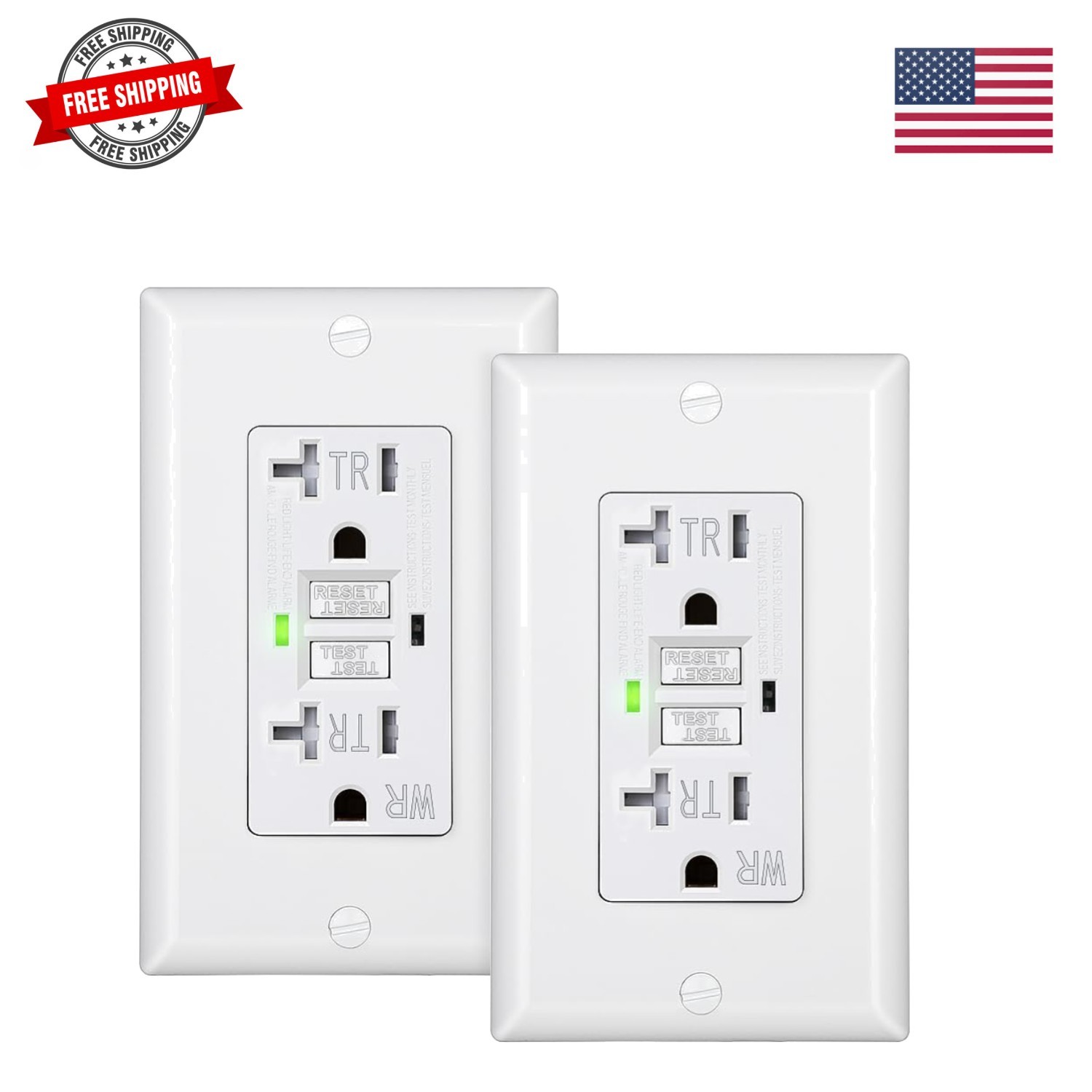 2-Pack GFCI Outlet 20Amp, Outdoor Weather-ResistantWR, Tamper-ResistantTR, L…