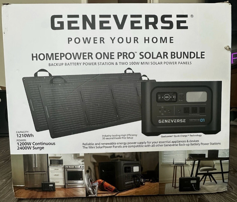 [FREE SHIP]Geneverse HomePower ONE PRO + 2x 100W Solar Panels + Generator