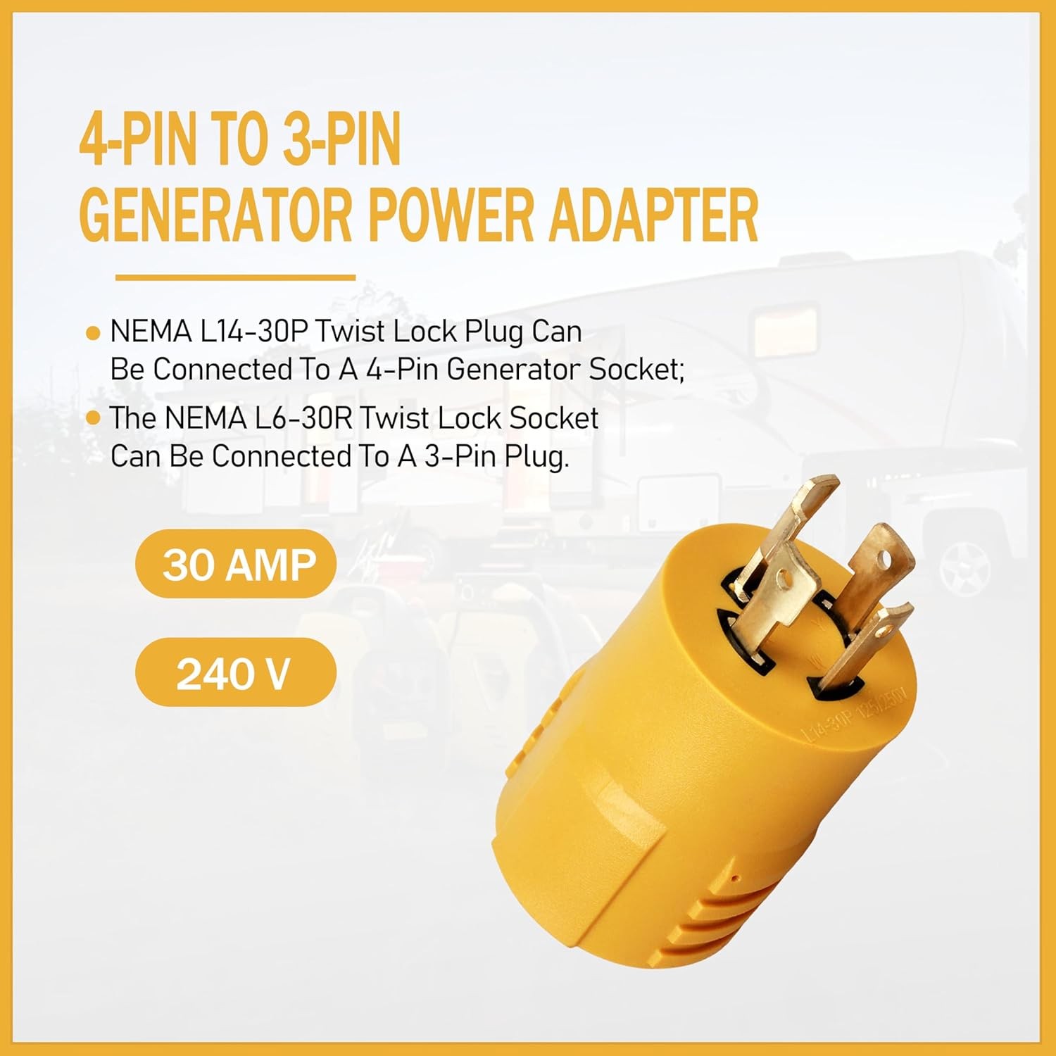 Generator to Welder Adapter – L14-30P to L6-30R 240V 30A 4 Prong to 3 Prong