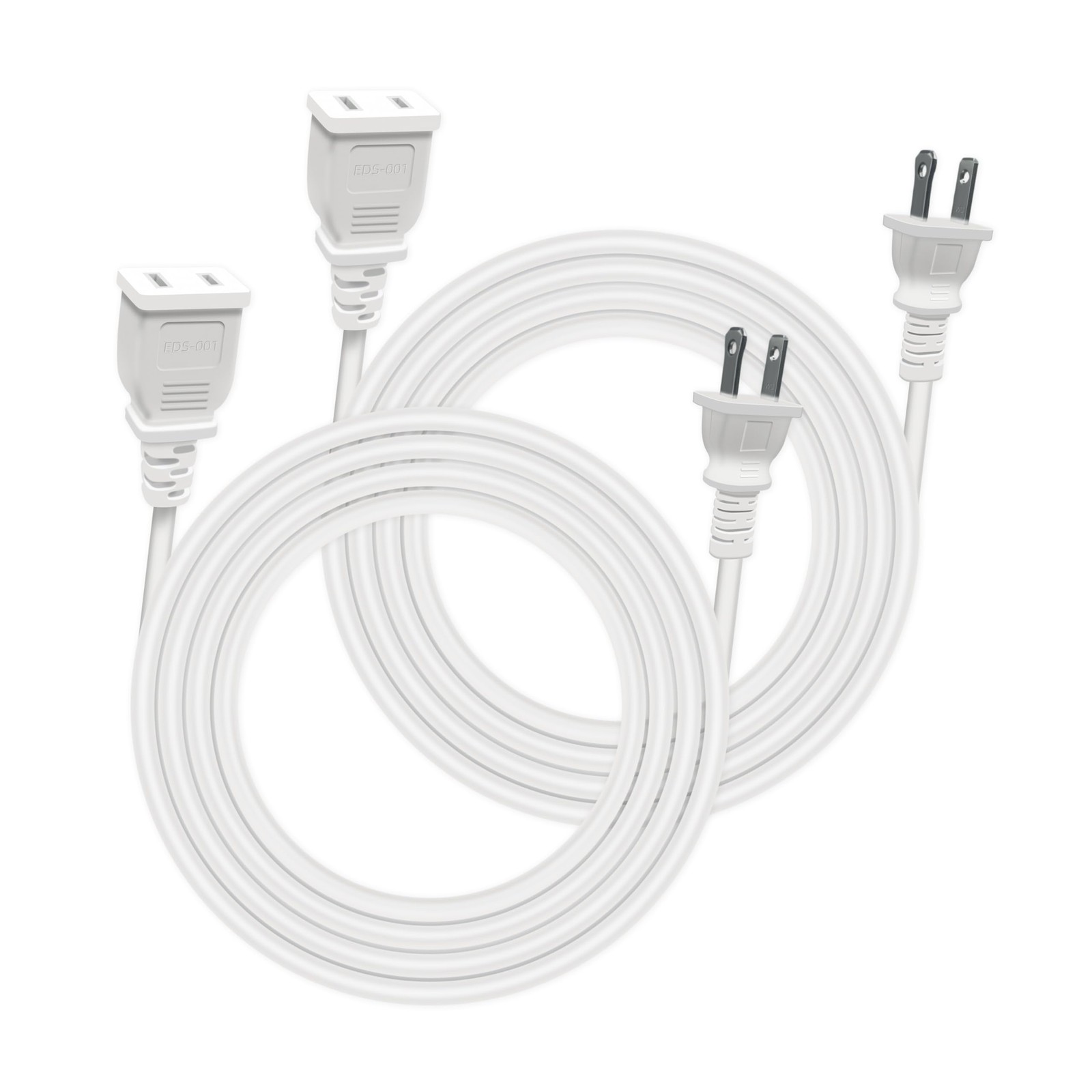 10 Foot Flat Extension Cord, White, 2 Prong 5a 625w | Light Duty Polarized, Thin