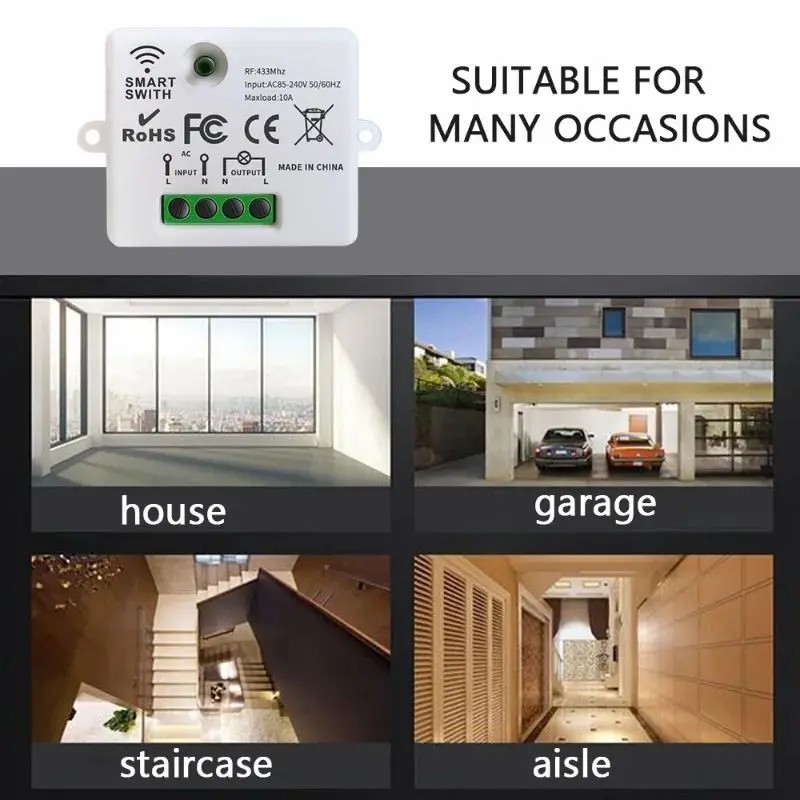 Wireless Remote Control Wall Light Switch for Ceiling Lights Fans 30M Range
