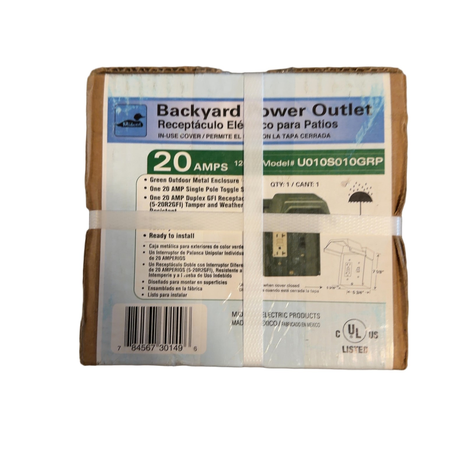 Midwest 20 Amp Backyard Outlet with 20A GFI Duplex and Toggle Switch U010S010GRP