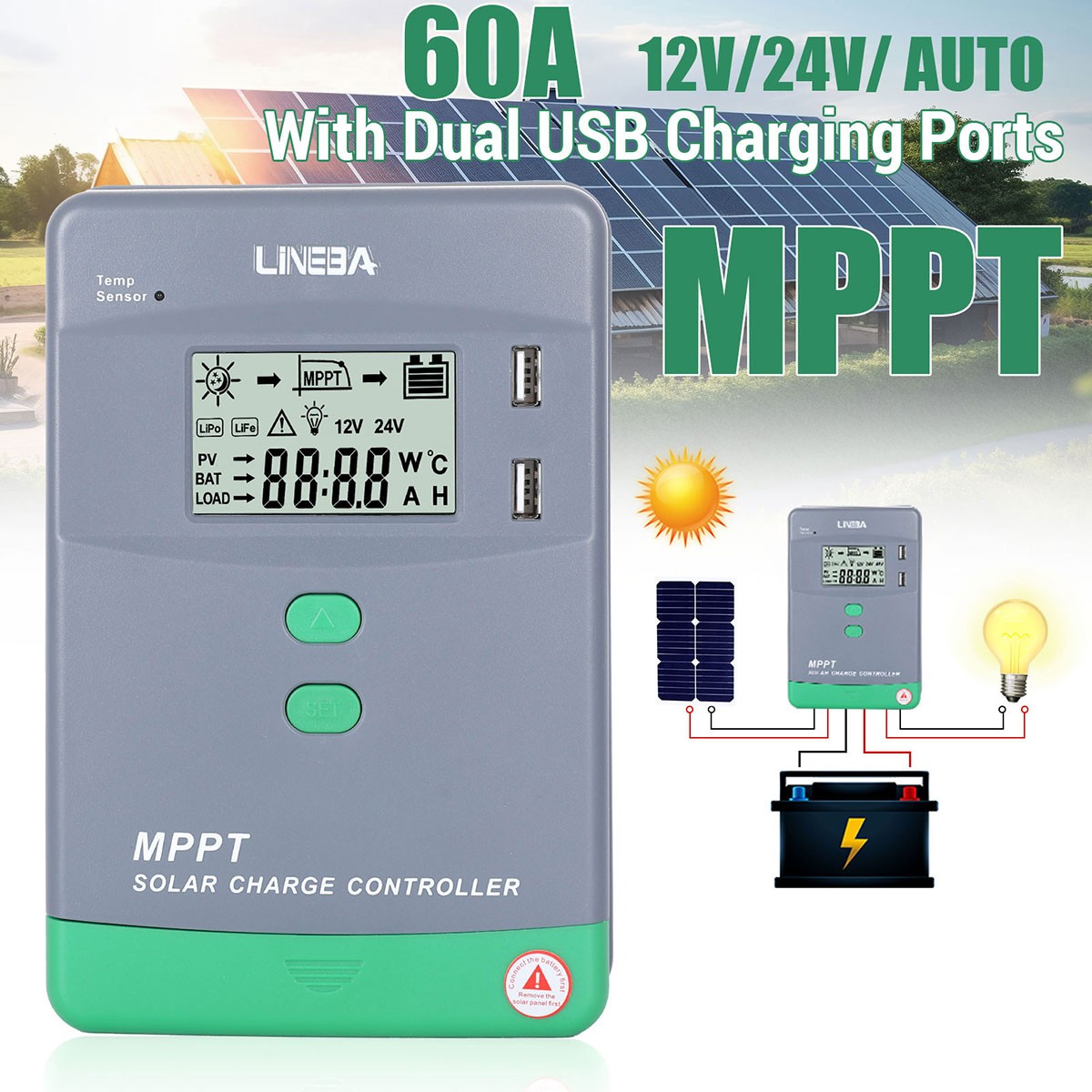 12/24/36/48V 30/60/100A MPPT Solar Charge Controller Panel Battery Regulator LCD