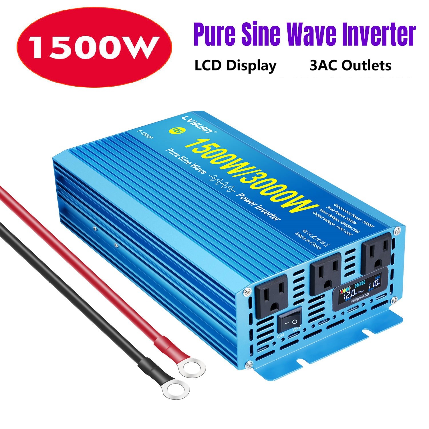 Pure Sine Wave Power Inverter 12V 24V to 110V 120V 1500W 2000W 3000W for RV Home