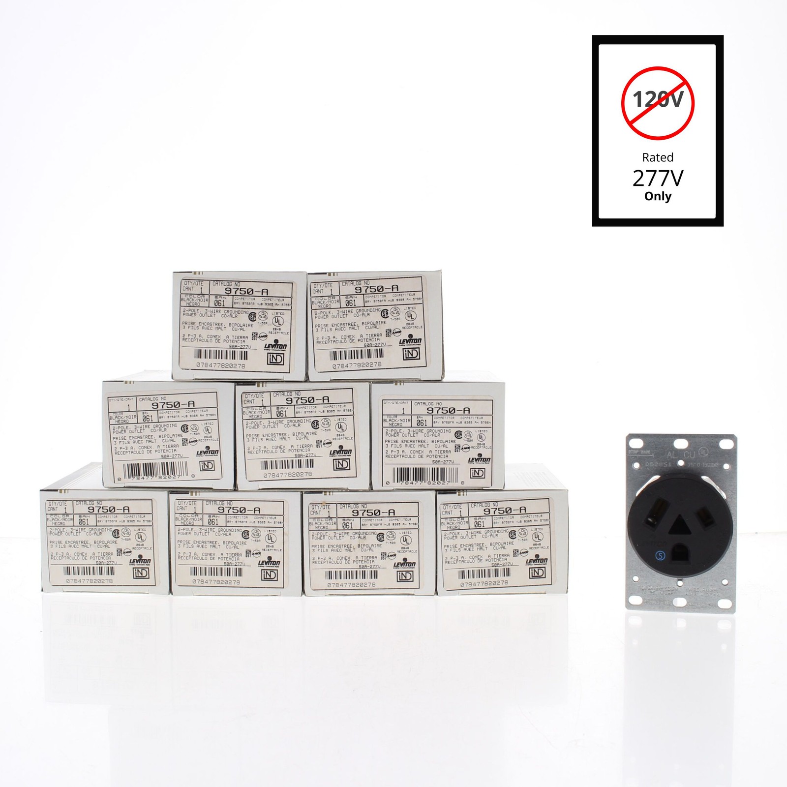 10 Leviton Straight Blade Receptacle Power Outlets NEMA 7-50R 50A 277V 9750-A