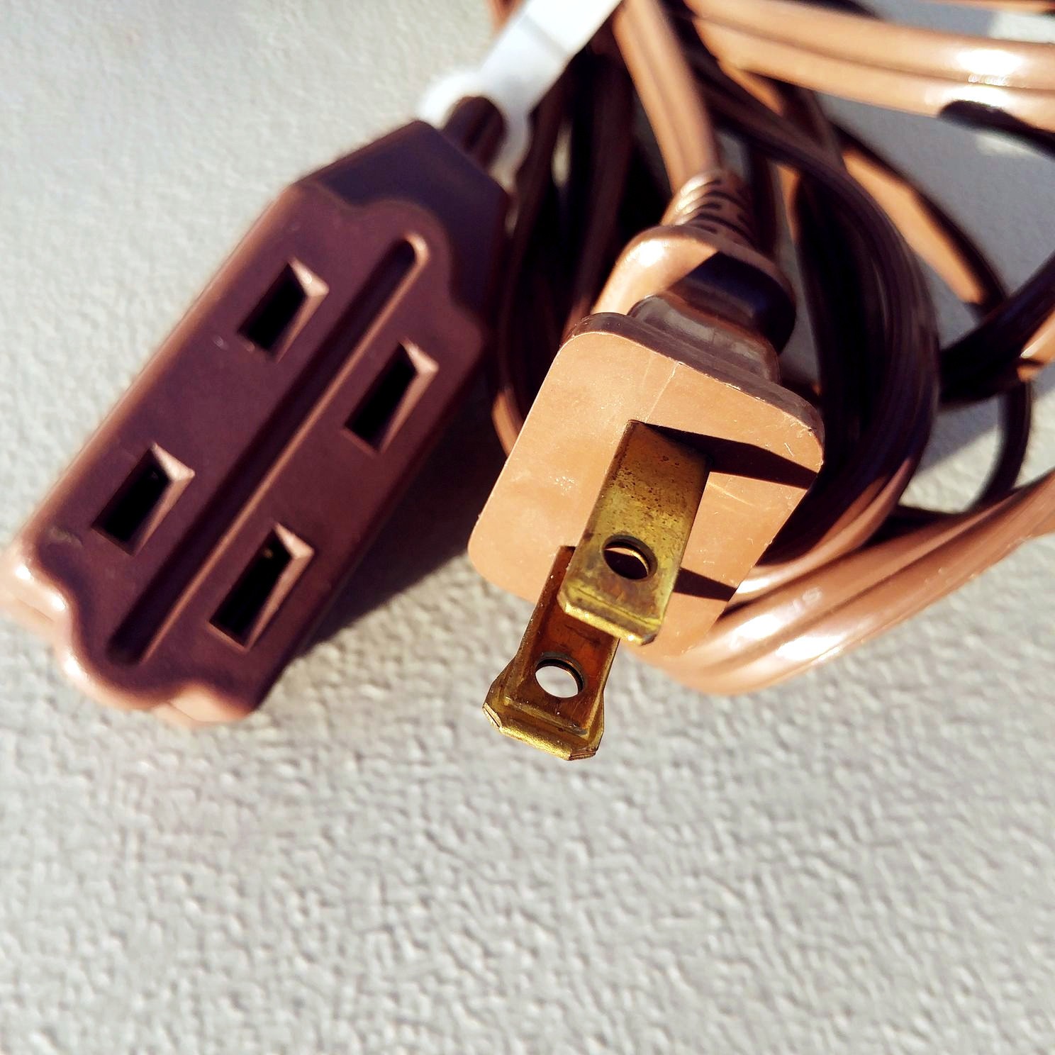 Vintage Extension Cord Brown 12 ft — SPT-2 — 2 prong Polarized 3-Tap — Unbranded