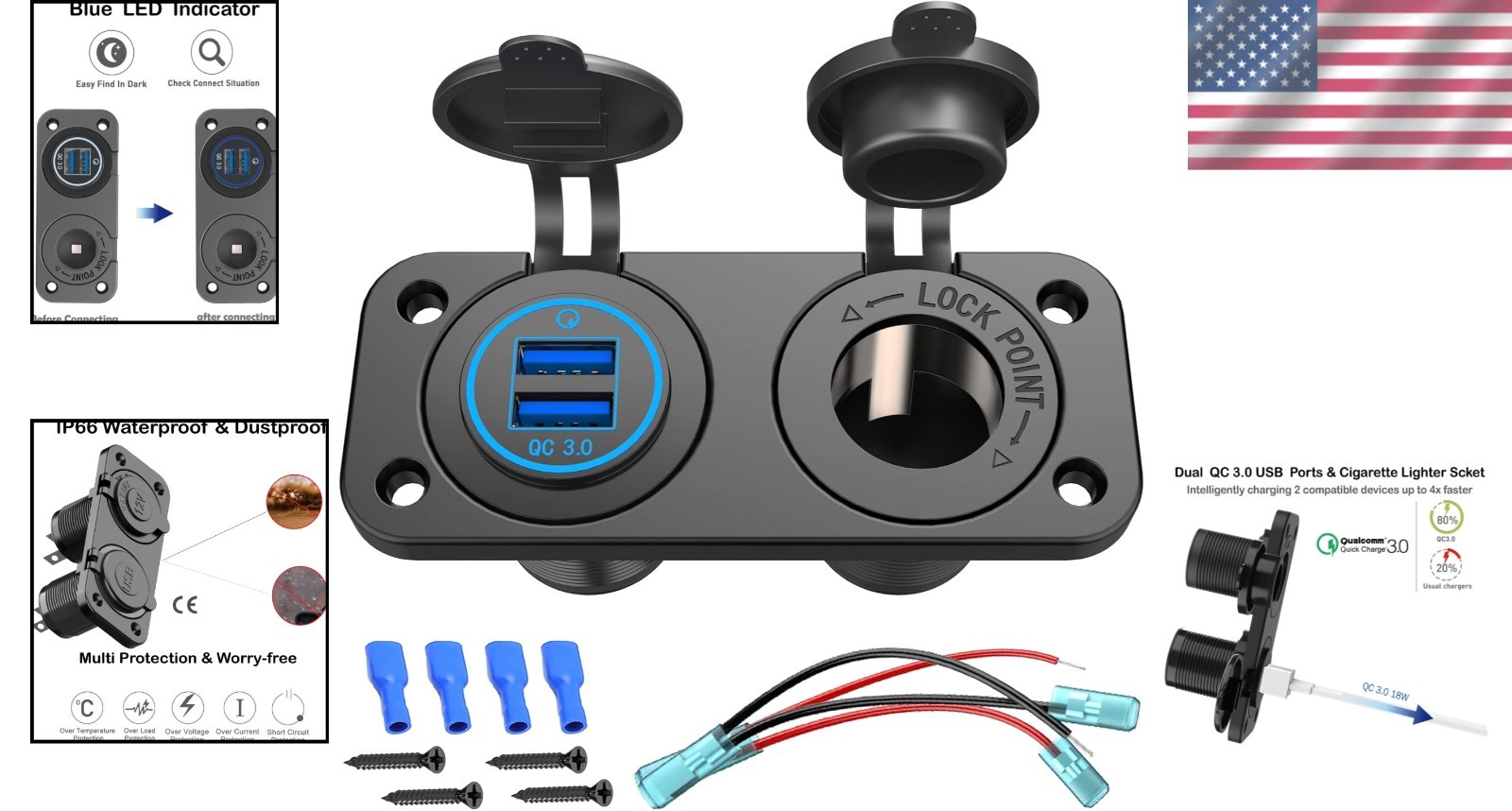 Dual USB Charger with Waterproof Rating for Cars and RVs – 18W Power