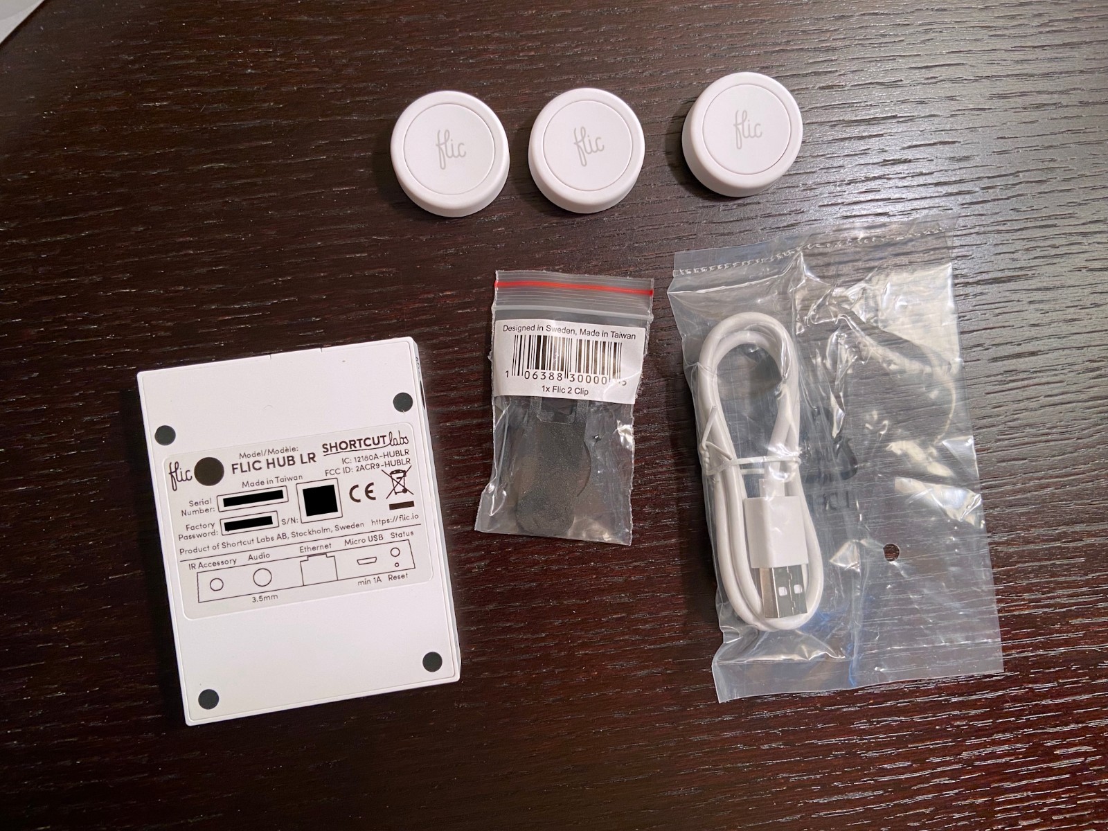 Flic Button Pro Kit | Flic Hub LR with (3) 2 Flic Smart Buttons & Black Clip