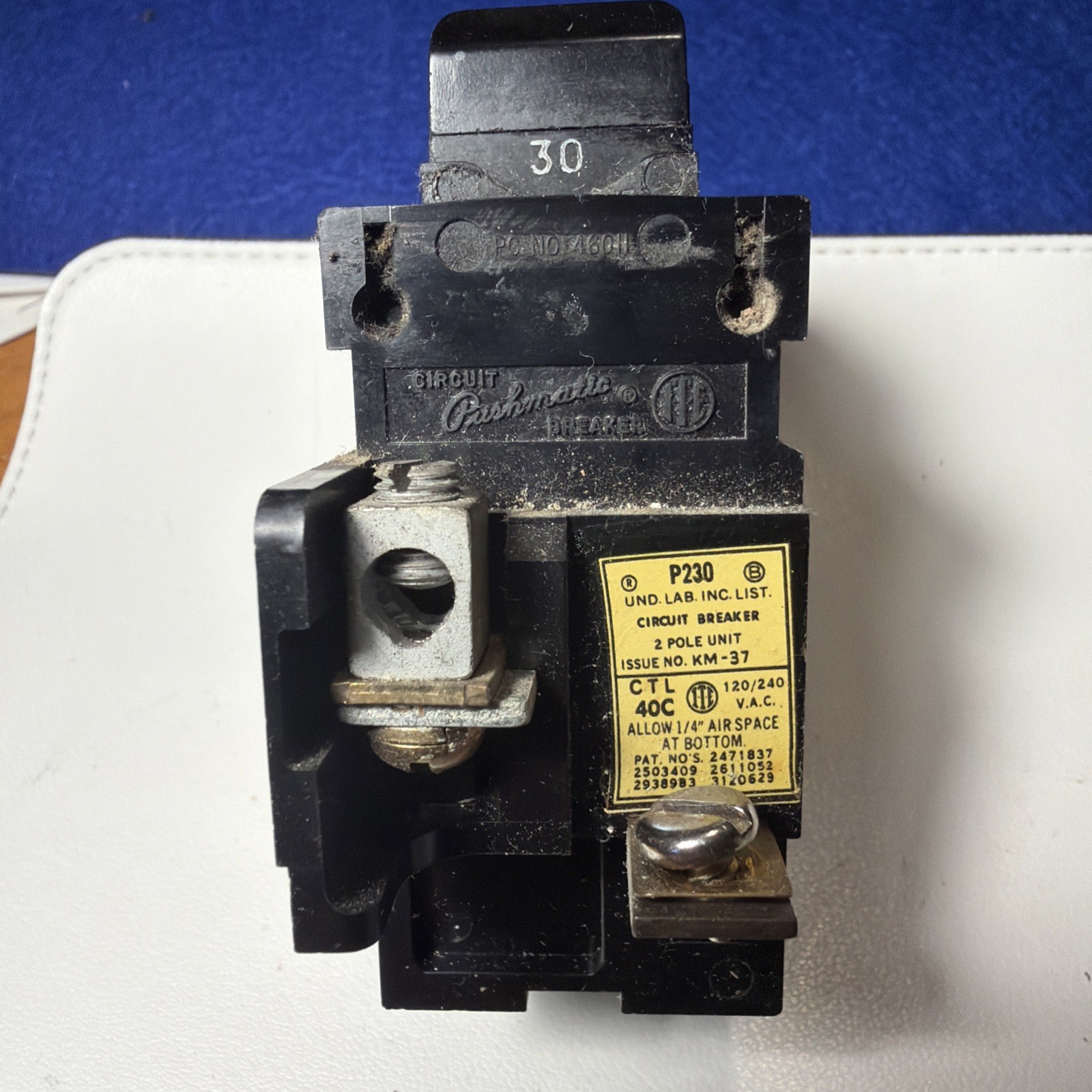 30 Amp Pushmatic Bulldog , 30A PushOmatic P230 2 Pole Breaker , Circuit Breaker