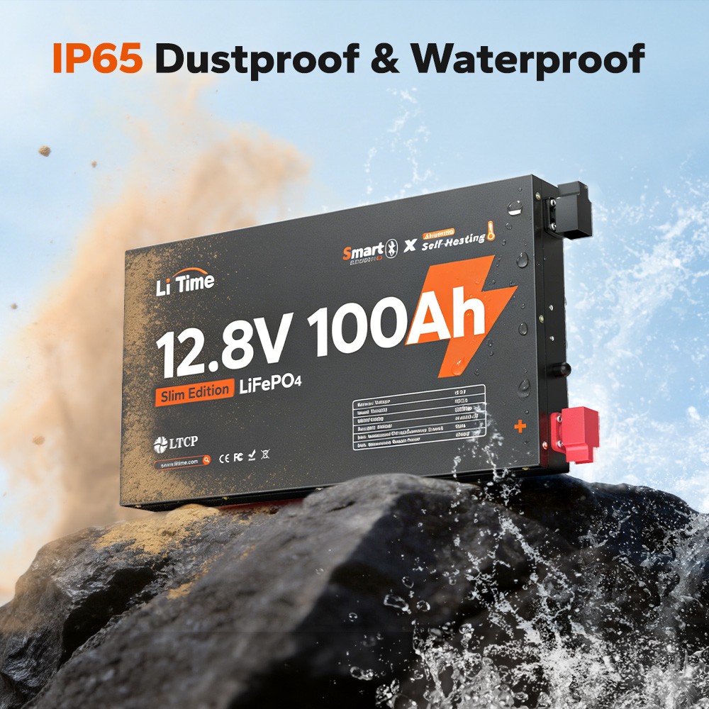 LiTime 12V 100Ah Slim LiFePO4 Lithium Battery-2.36″ Ultra-Thin Design For RV UPS