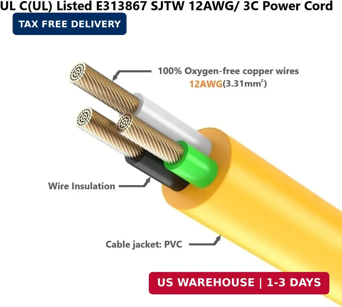 3FT 12AWG Heavy Duty Right-Angle Extension Cord 90 Degree 15-amp to 20-amp, 15Am