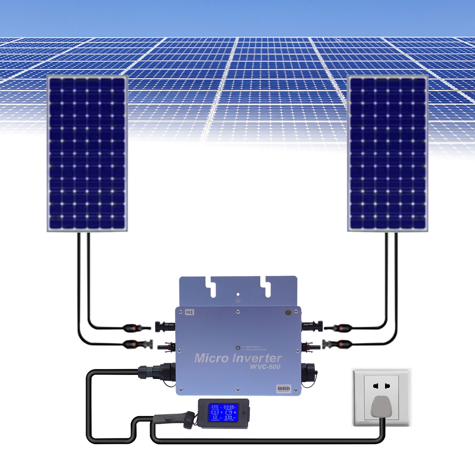 600W Solar Micro Inverter Grid Tie MPPT Pure Sine Wave DC to AC Waterproof New