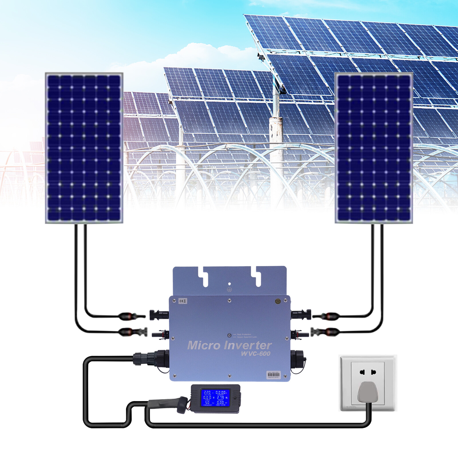 110V Solar Micro Inverter 600W Grid Tie MPPT Pure Sine Wave DC to AC Waterproof