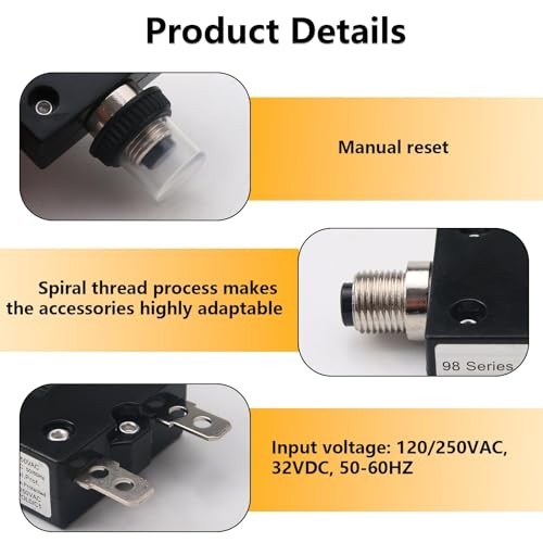 Thermal Circuit Breaker 20 Amps, Push Button Manual Reset Circuit Breakers